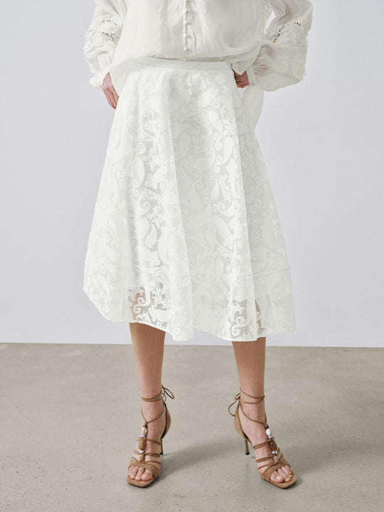 Pull On Laced A-Line Midi Skirts