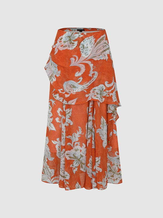 Floral Printed Asymmetric A-Line Midi Skirts