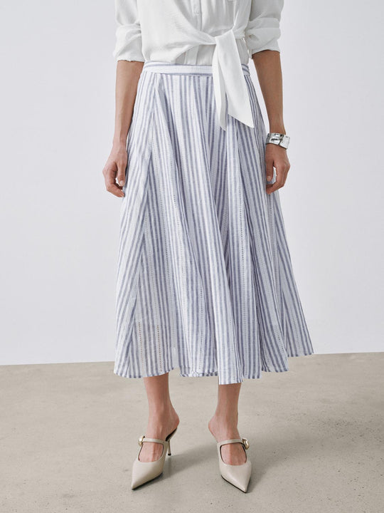 Contrast Striped Seamed A-Line Midi Skirts