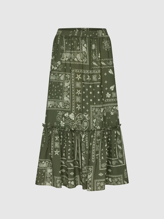 Printed Seamed Shirring Detail Pull On A Line Midi Skirts