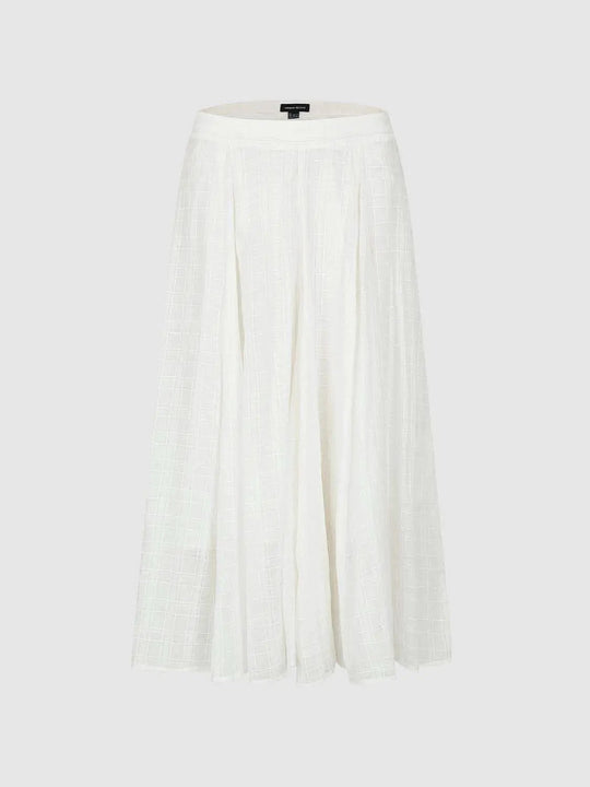 Cotton Grid-Patterned Textured Weave With Subtle Square Grid Detailing A-Line Skirt