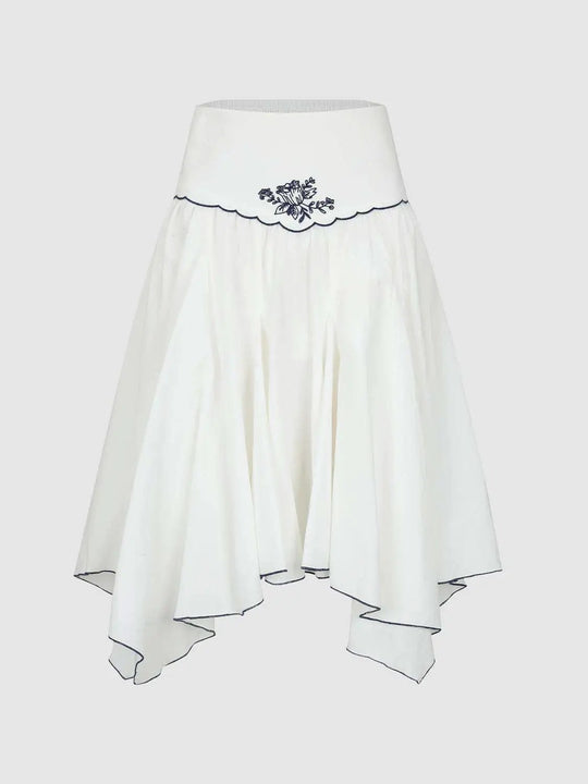 Embroidered Floral Waistband A-line Cotton Skirt