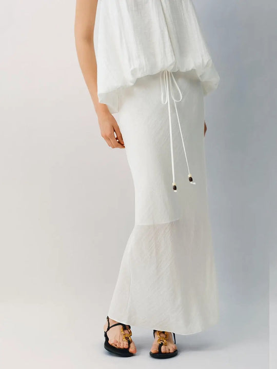 H-line Drawstring Waist Thin Stretch Skirt