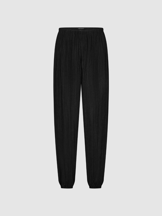 Textured Pleated Wide-leg Elastic Waist Jogger Pants