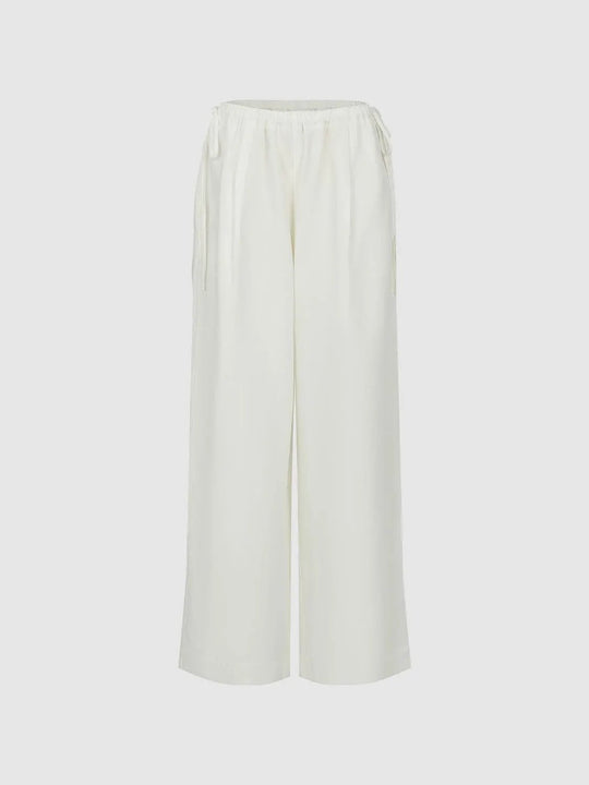 Linen Blend Breathable Drawstring Pull On Wide Leg Pants