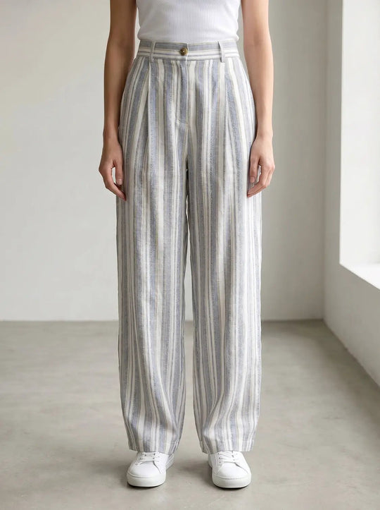 Striped Pleated Tapered Pants