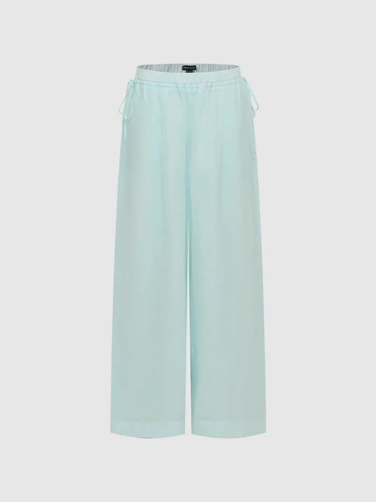 Ramie Drawstring Waist Pull On Wide-Leg Pants