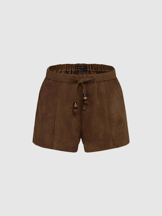 Woven Front Pleats With Bead-Trim Adjustable Drawstring Elastic Waist Relaxed Silhouette Shorts