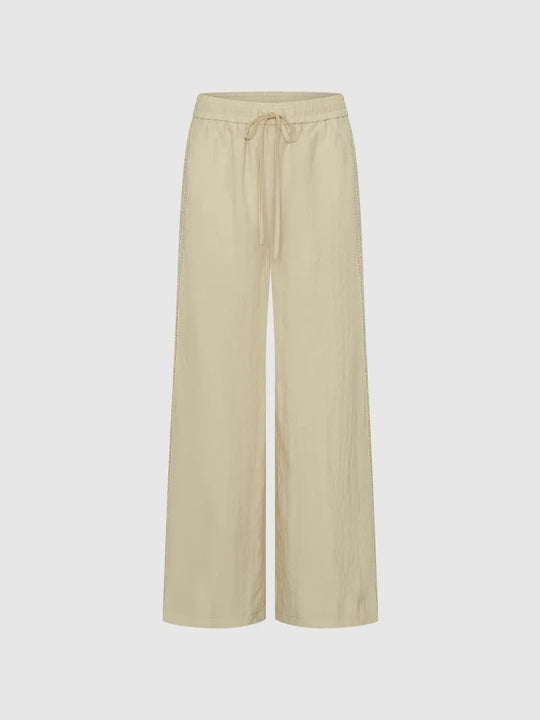 Lace Side Panel Textured Tie Waist Wide-leg Pants