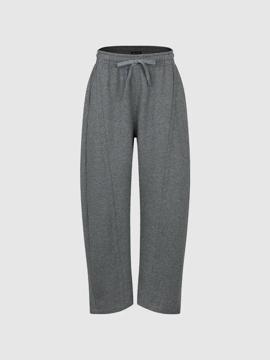 Heather Drawstring Waist Curved Leg Cotton Blend Pants