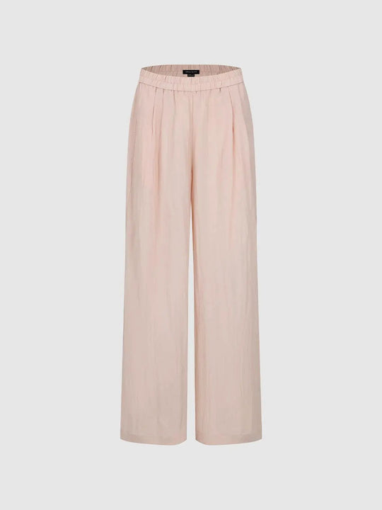Front Pleated Textured Elastic Waist Wide-leg Pants
