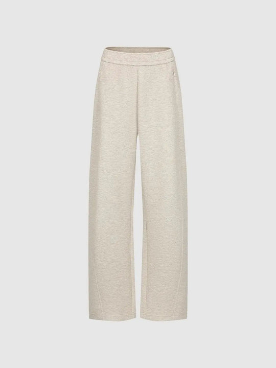 Curved Leg Elastic Waist Cotton Blend Pants