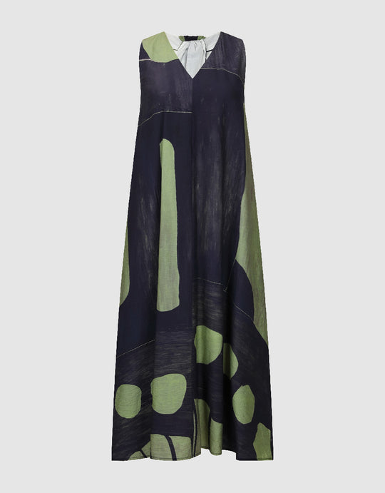 Printed V-Neck A-Line Dress