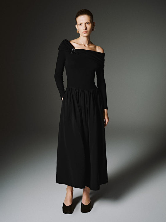 Off Shoulder A-Line Midi Dresses