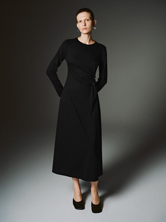 Vestidos midi drapeados de manga larga