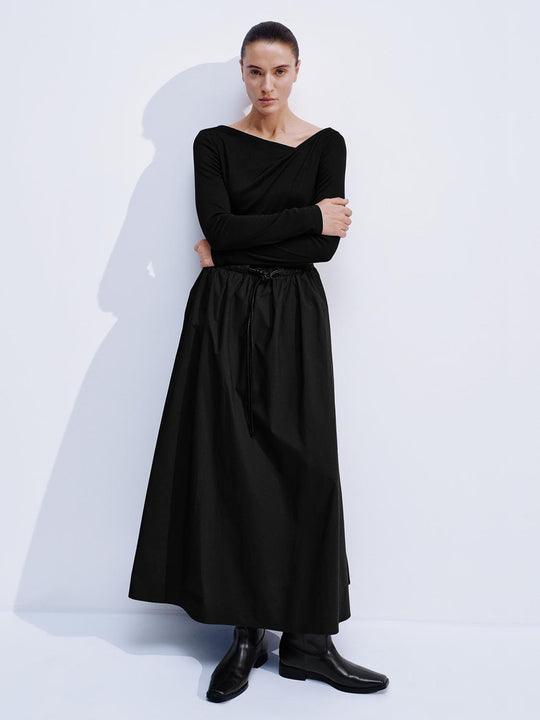 Draped Belted Long Sleeve Midi Dresses