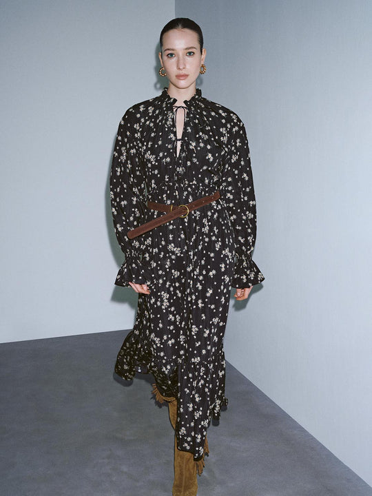 Ruffle Hem Tie Detail Daisy Maxi Dresses