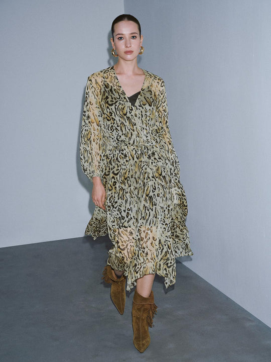 Leopard Print Straight Midi Dresses