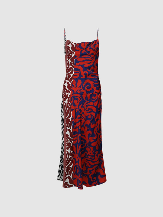 Contrast Printed Strappy Skinny Fit Maxi Dresses