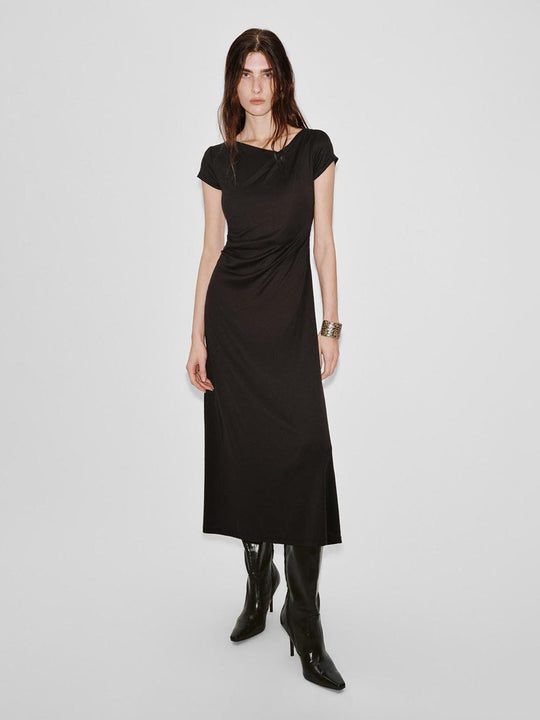 Short Sleeve Ruched A-Line Midi Dresses