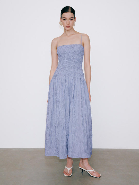 Strappy Shirring Detail A-Line Midi Dresses