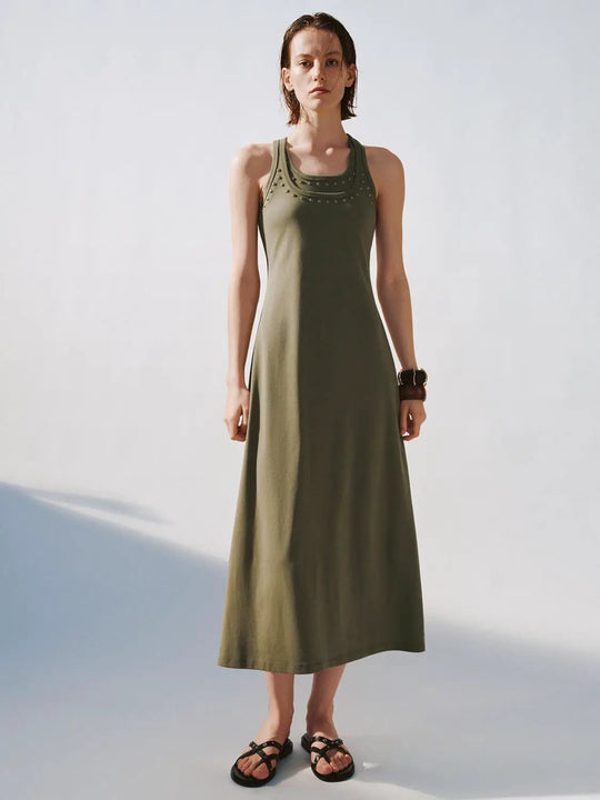 Studded Strappy U Neck A Line Midi Dresses