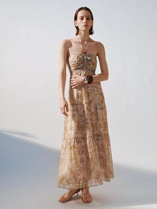 Halter Neck Printed A Line Midi Dresses Floral Print