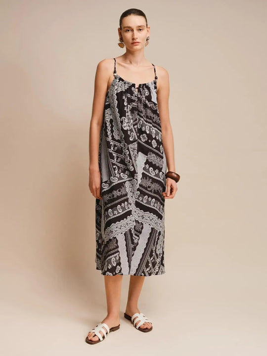 Thin Slight Stretch Strappy A-Line Midi Dress