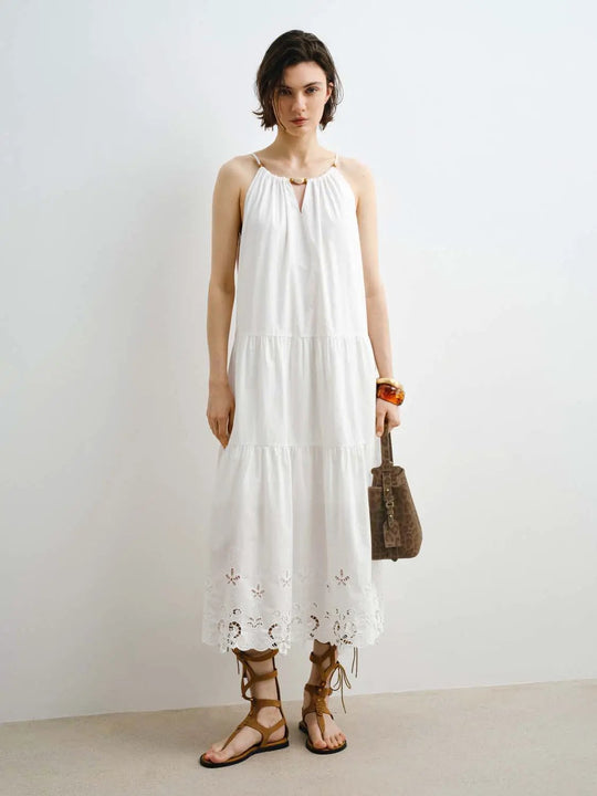 Cotton Tiered Eyelet Hem Dress