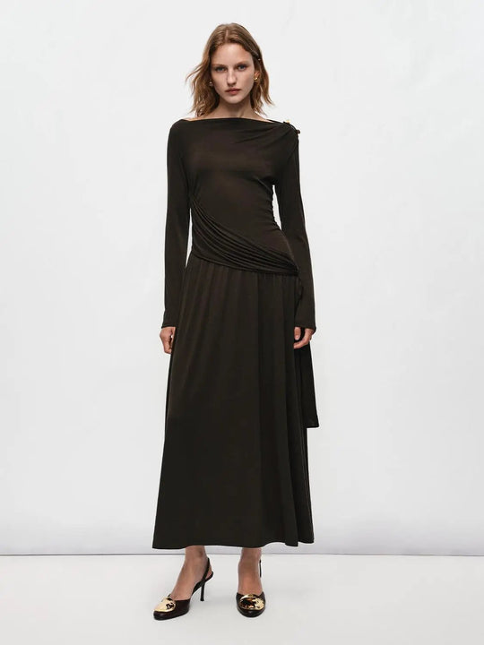 Long Sleeve Off Shoulder Ruched Dress