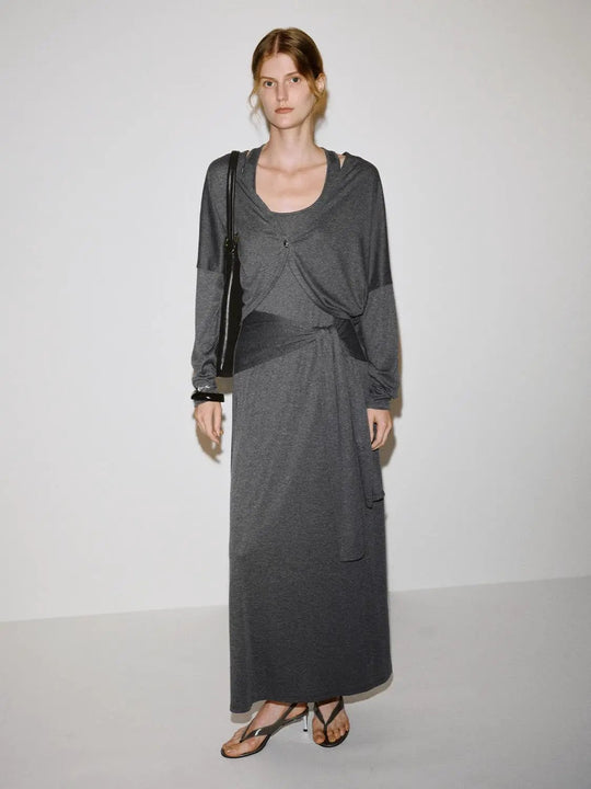 Wrap Textured Long Sleeve Tie Waist Maxi Dress