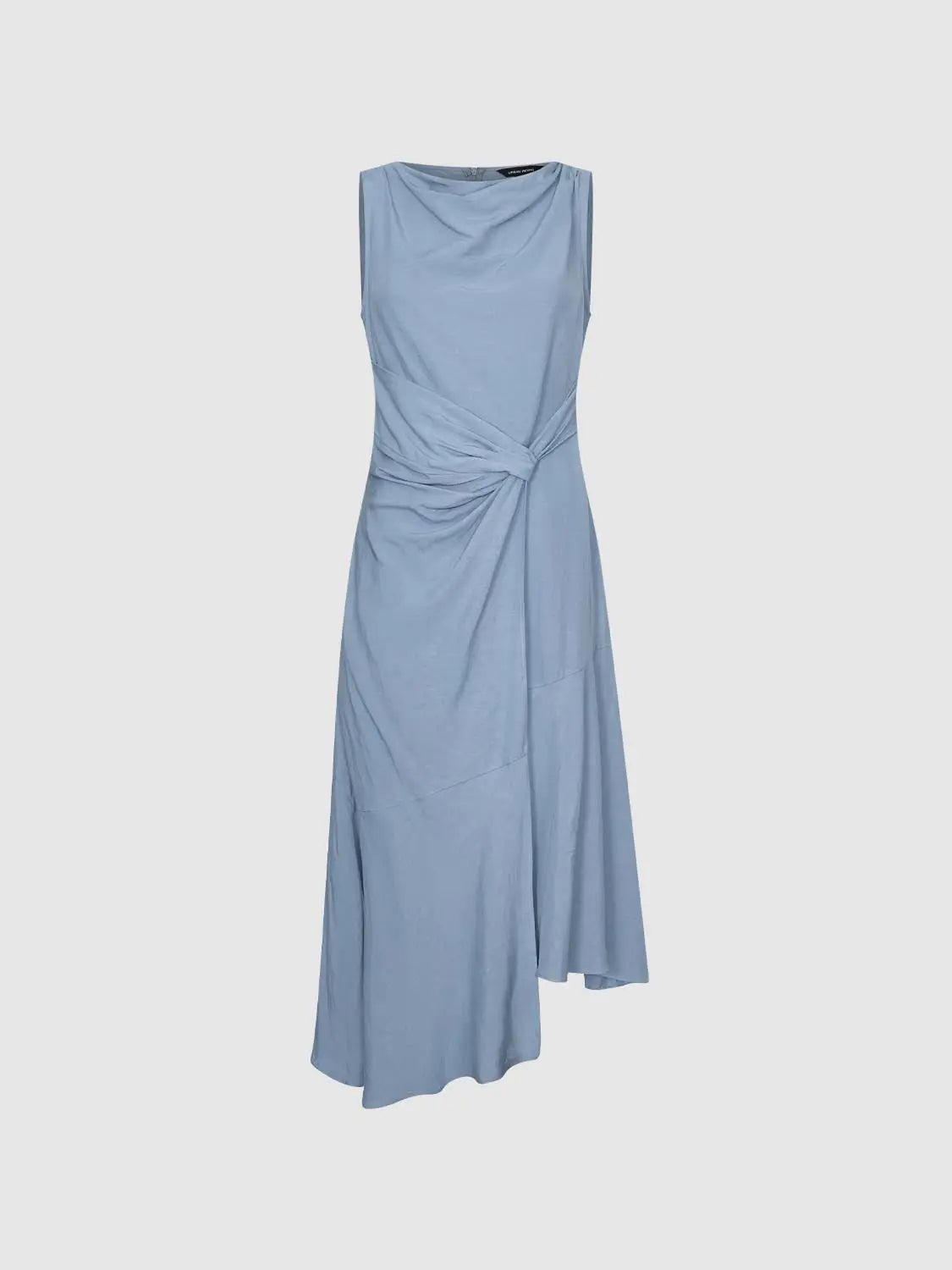 Straight dress in light blue with waist knot drape and maxi length
