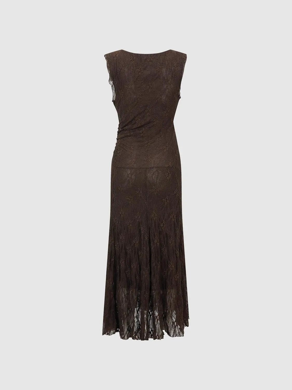 A-Line Dress by Urban Revivo Fashion, brown lace, sleeveless, floor-length.