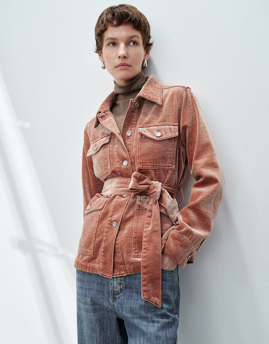 Trench in denim con cintura