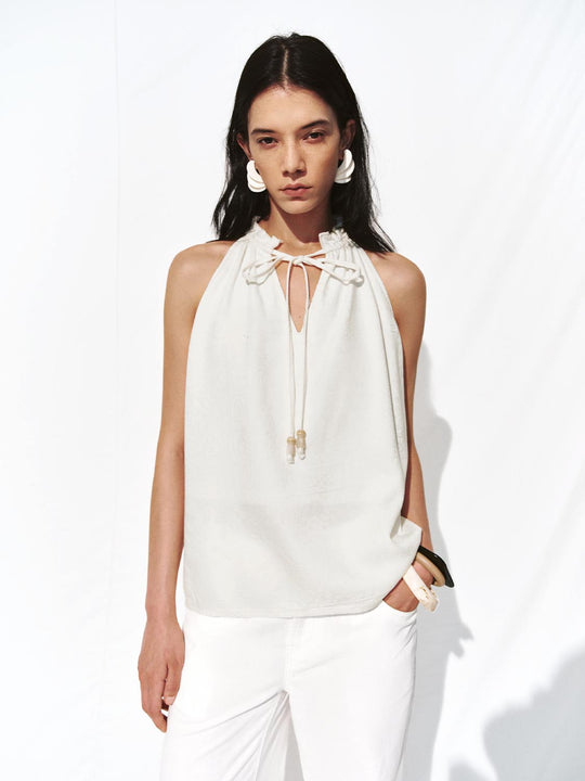 Tie Up Sleeveless Denim Shirts