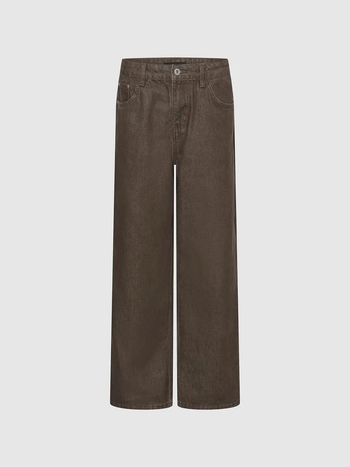 Urban Revivo high-waist wide-leg denim pants in brown with contrast-stitch pockets