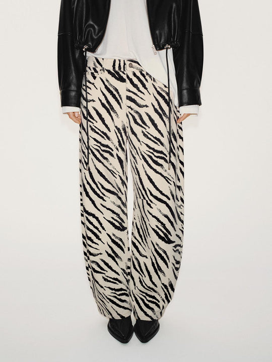 Zebra Print Barrel Leg Jeans