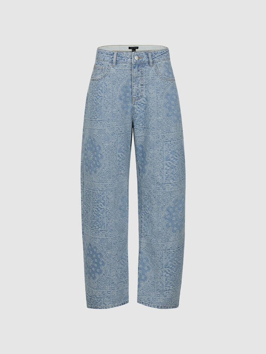 Printed Barrel Leg Jeans