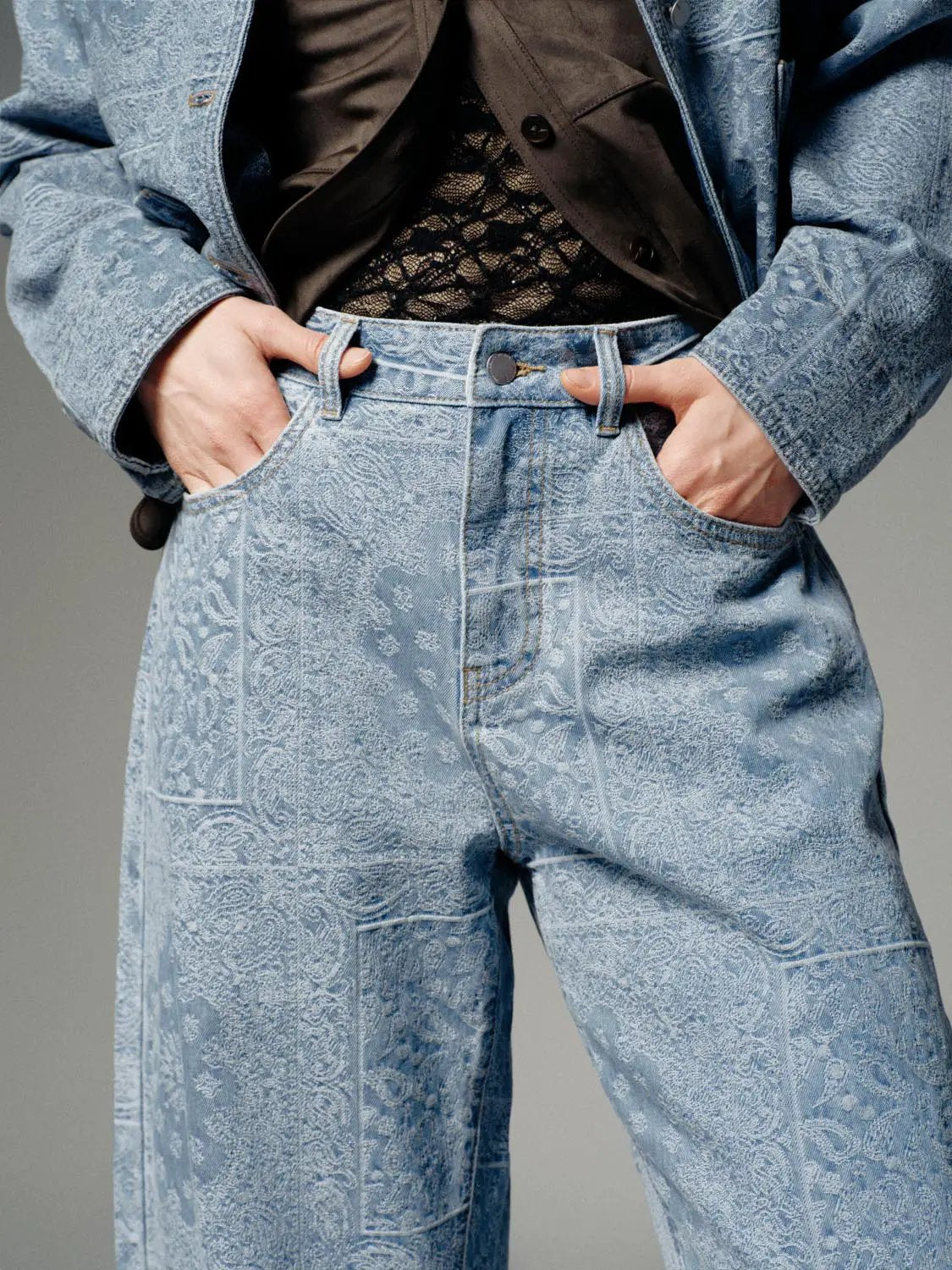 Printed Barrel Leg Jeans by Urban Revivo Fashion
