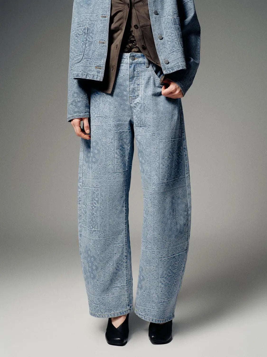 Printed Barrel Leg Jeans by Urban Revivo Fashion