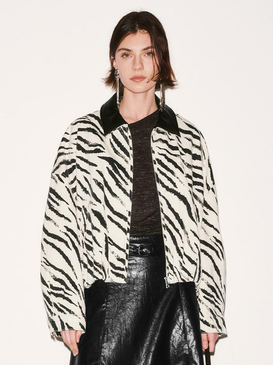Zebra Print Denim Bomber Jackets