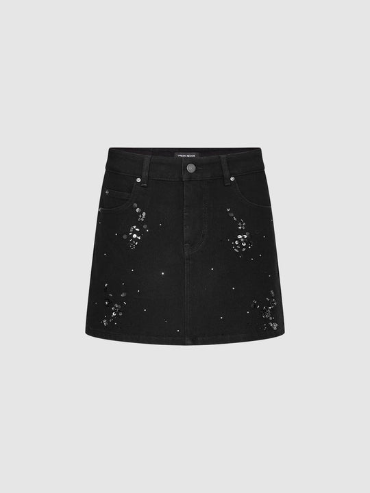 Sequin Embellished Denim Mini Skirts