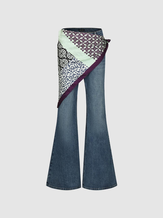 Scarf Detail Flare Leg Jeans