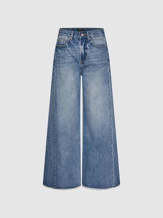 Washed Seamed Wide Leg Jeans