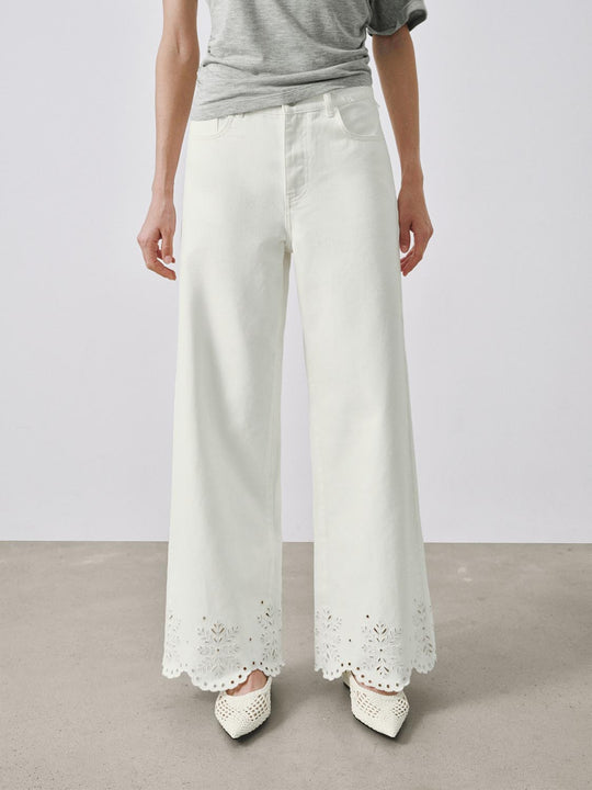 Guipure Lace Straight Leg Jeans