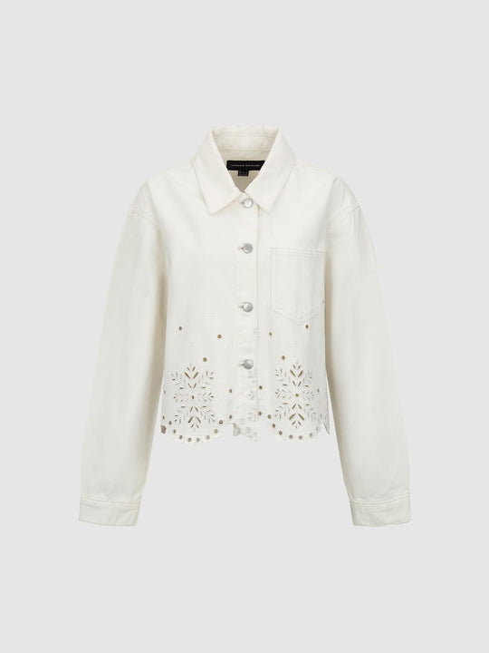 Guipure Lace Detail Button Up Denim Jackets