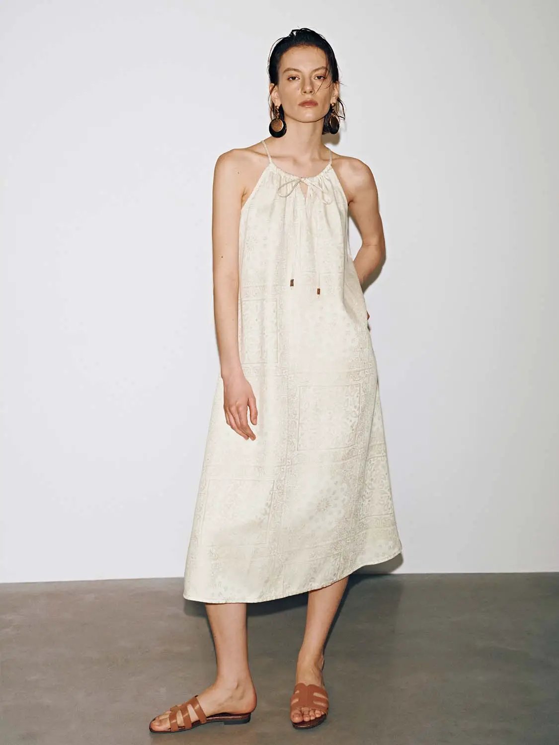 Strappy Lace-Up Denim Midi Dresses by Urban Revivo Fashion