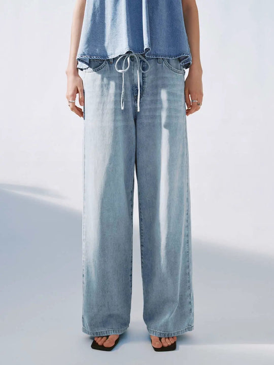 Cotton Linen String Belt Wide Leg Jeans