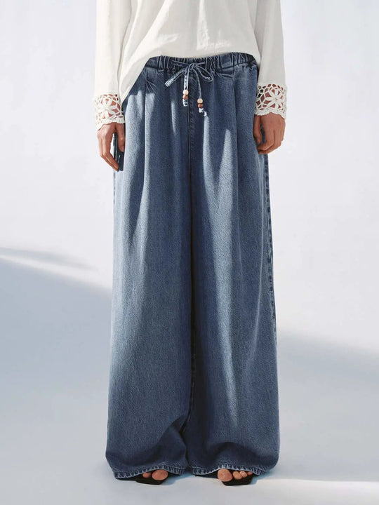 Jeans larges à enfiler avec cordon de serrage