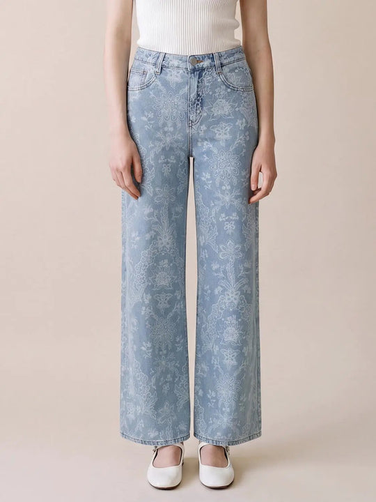 Floral Print Denim Wide Leg For Everyday Styling Jeans